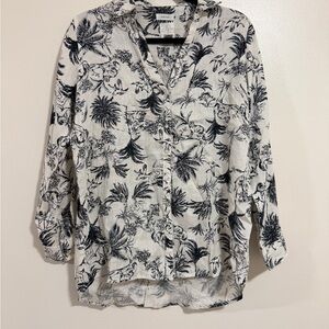 Joie 100% Linen Tropical Jungle Monkey button down top Size S Resort Vacation